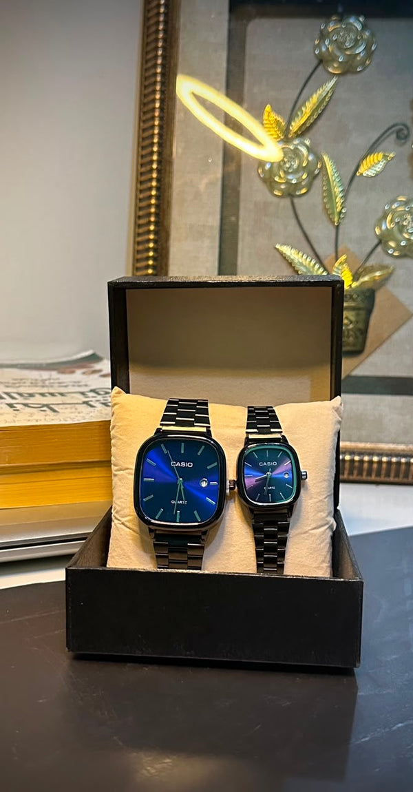 2 Montres COUPLE NOIRE tableau BLEU